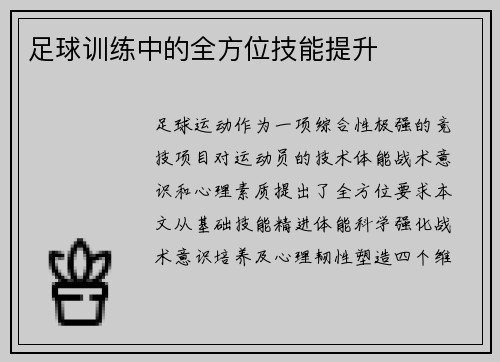 足球训练中的全方位技能提升
