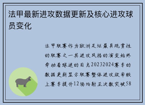 法甲最新进攻数据更新及核心进攻球员变化